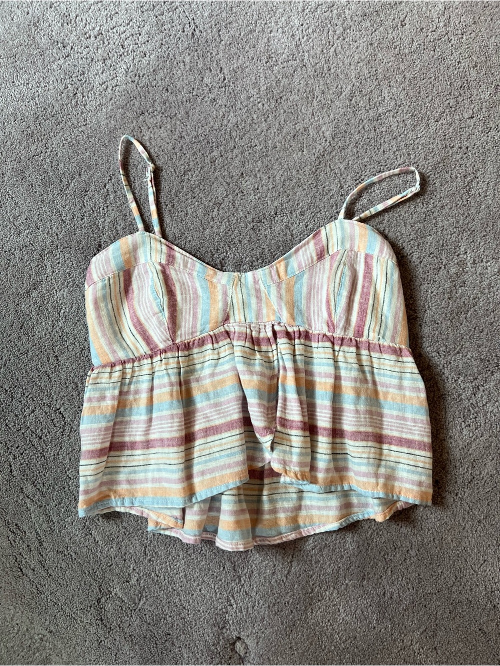 Striped Spaghetti Strap Peplum Tank Top - Multi Pastel